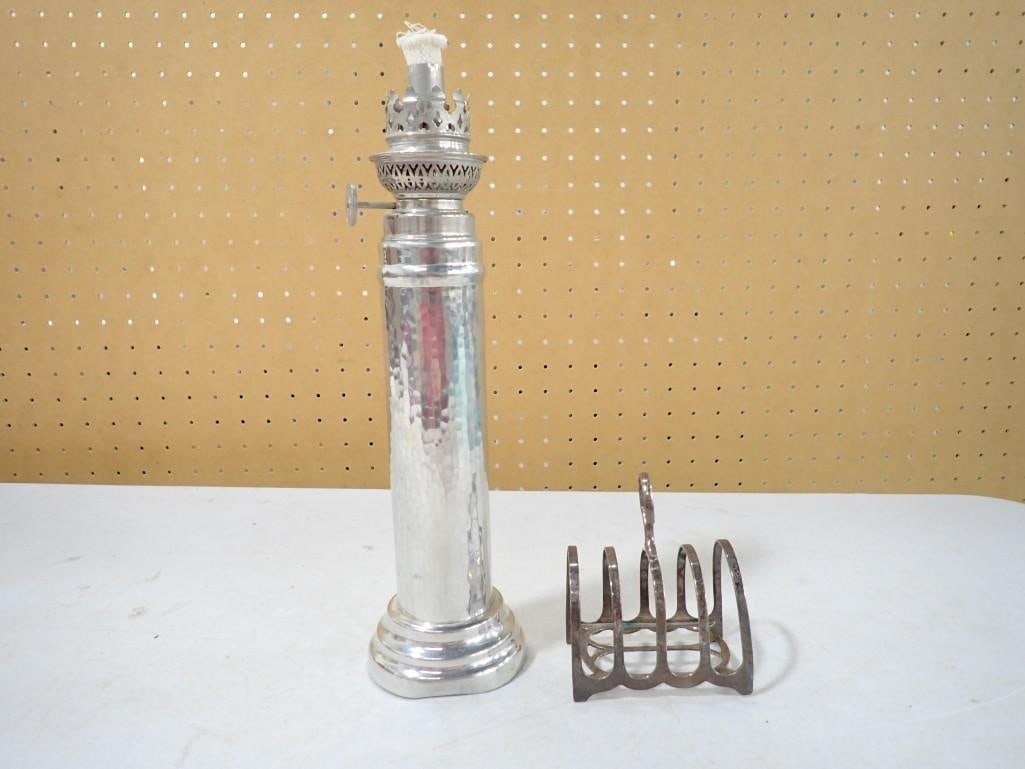 Oil Lamp and Antique Toast Rack: Oil Lamp and Antique Toast Rack