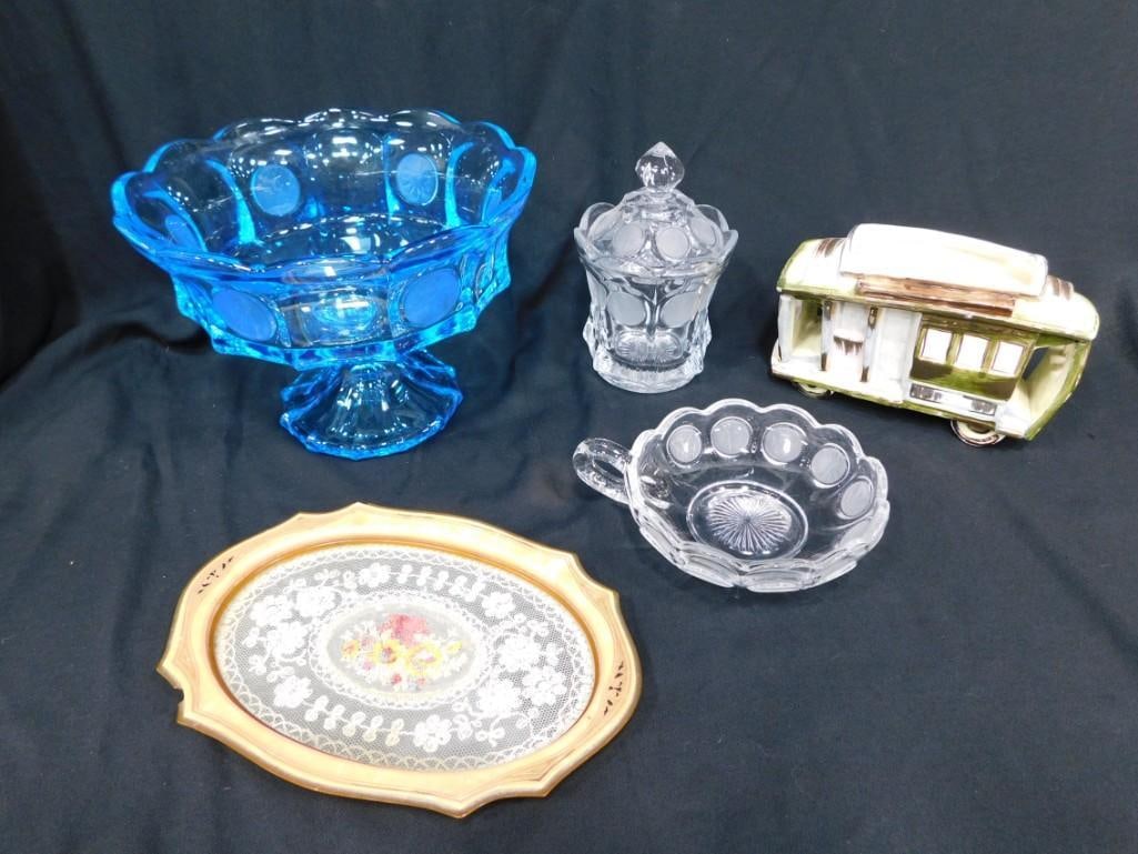Vintage Fostoria Coin Glass incl Large Blue Compote - Retired, Clear Lidded Candy Dish, (1 of 10)