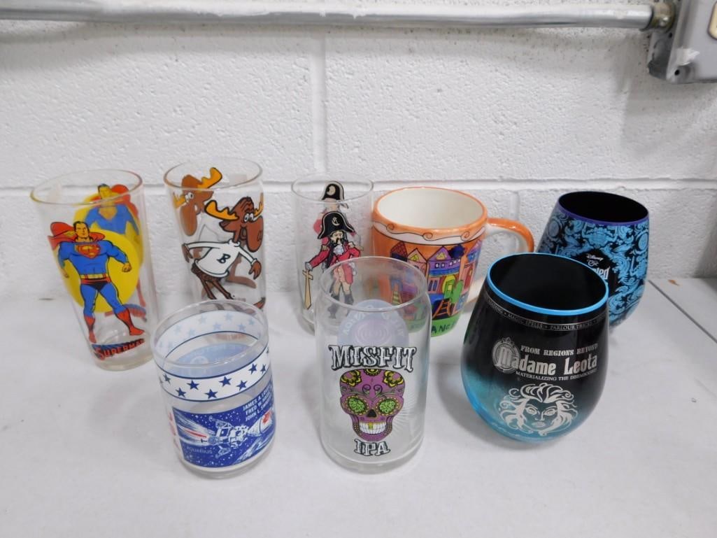 Haunted Mansion, Superman, etc Collector Glasses or Tumblers, Mugs, etc: Haunted Mansion, Superman, Bullwinkle J Moose, etc Collector Glasses or Tumblers, Mugs, etc