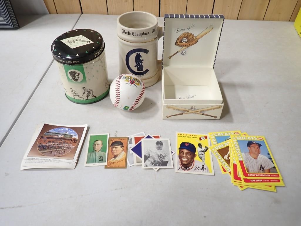 Sports lot including Chicago Cubs Mug, sports cards, Willie Mays, Tobacco Card Reprints, etc: Sports lot including Chicago Cubs Mug, sports cards, Willie Mays, Tobacco Card Reprints, etc