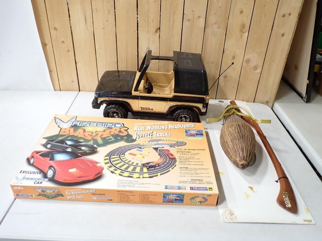 Toy Lot including Pressed Steel Tonka Truck, Harry Potter Nimbus Broom, Artin Slot Car Set - Unused (1 of 10)