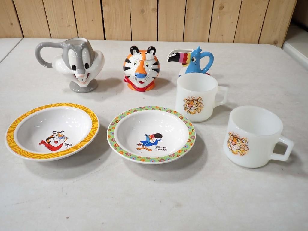 Tony The Tiger, Toucan Sam, Bugs Bunny Lot - Cereal Bowls, Mugs, Creamer, etc. (1 of 9)