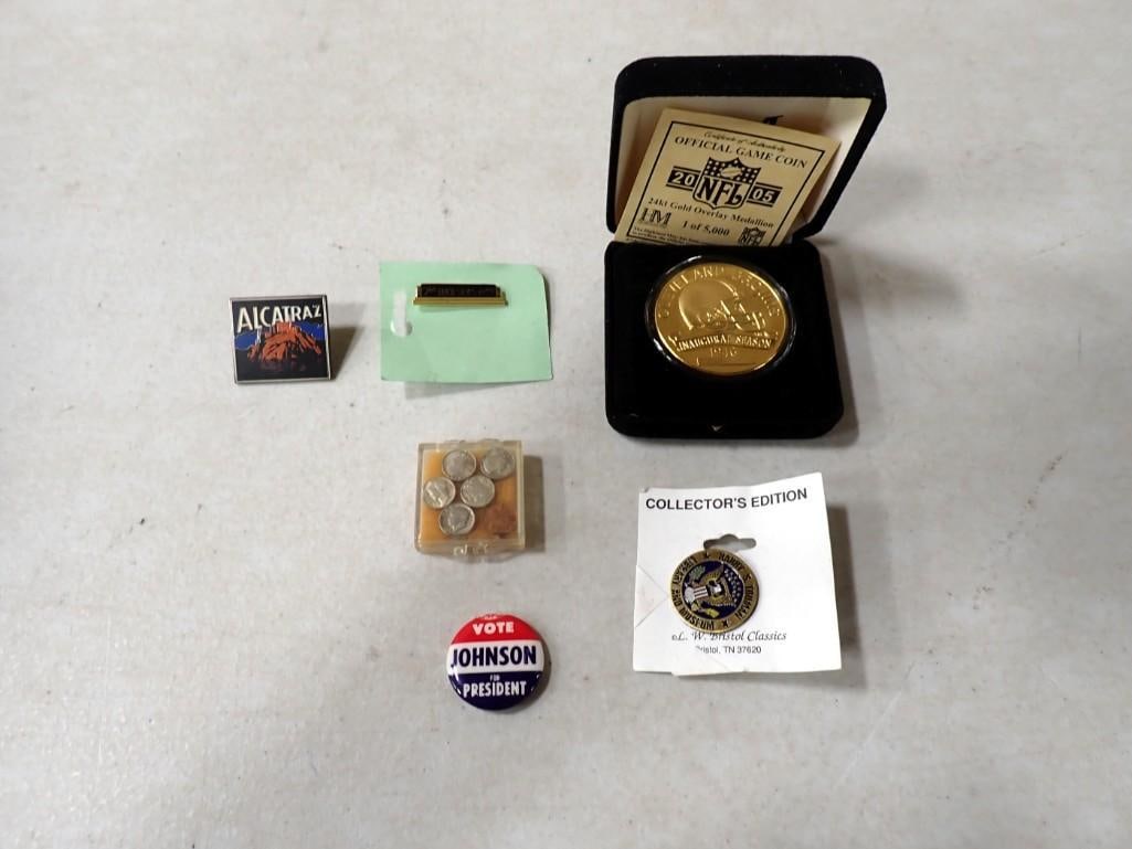 Misc. Lot including Cleveland Browns Gold Plated Medallion, Vintage Buttons, Mini Coins, etc. (1 of 11)