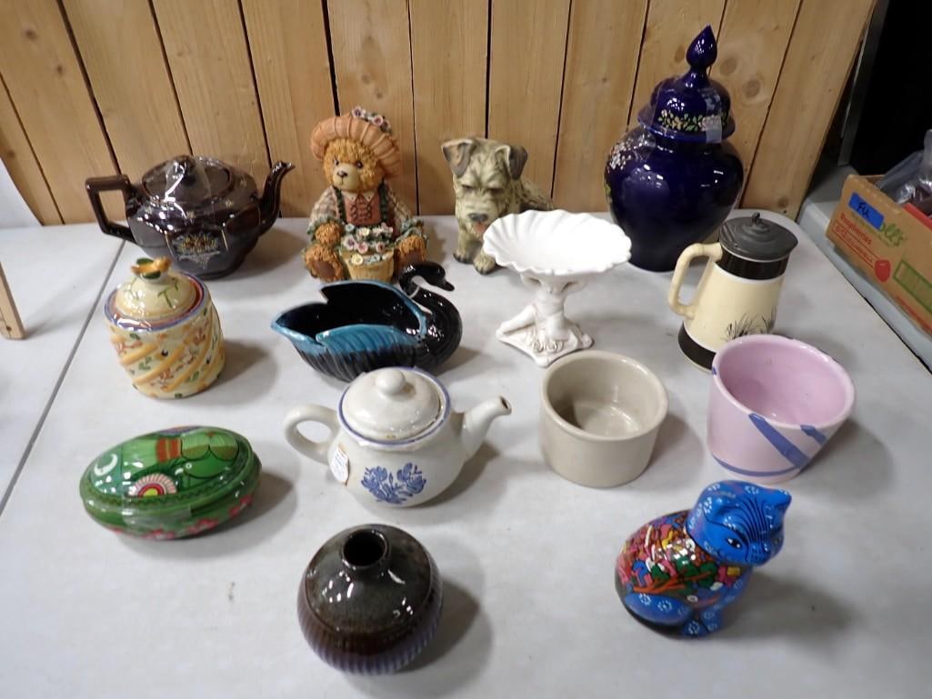 Lot of Pottery, Ceramics, Etc incl Ginger Jar, Cat Figurine, Teapots, Stein, Etc (1 of 14)