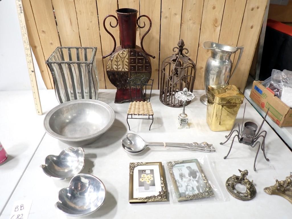Lot of Home Decor incl Salad Fork and Spoon, Insect Sculpture, Metal Trinket Dishes, Metal Objects, (1 of 14)