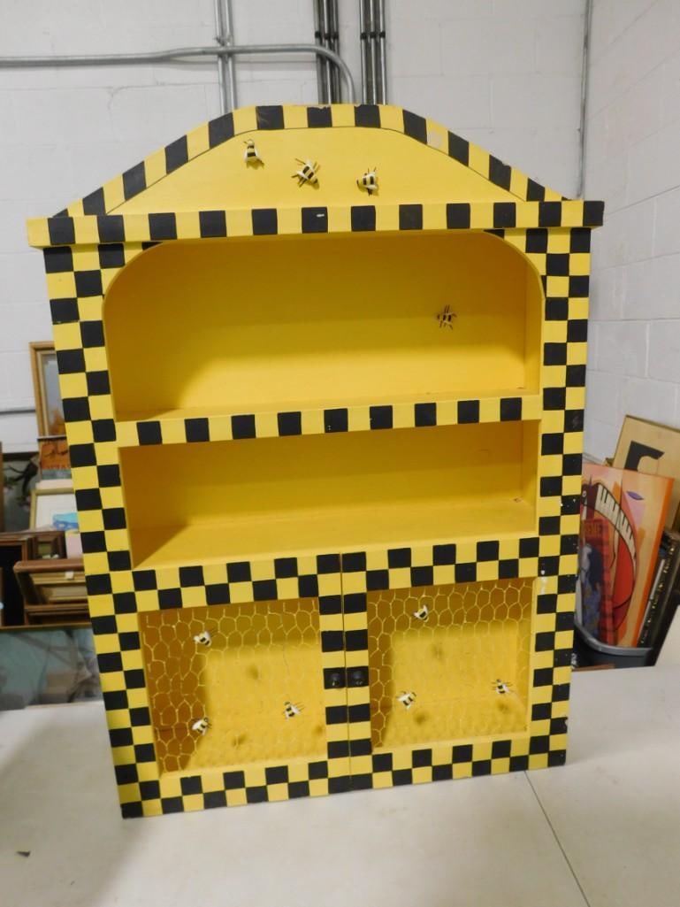 Yellow and Black Checkered with Bees Display Cabinet 32" x 24" x 7" (1 of 7)