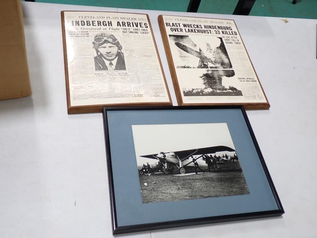 Framed Spirit of St Louis Picture and Charles Lindbergh and Hindenburg Plaques (1 of 5)