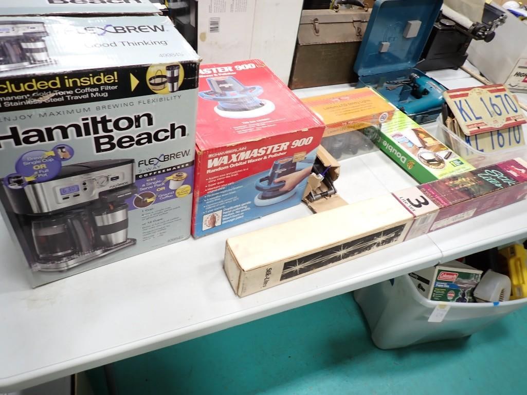 Misc Lot incl Orbital Waxer, Coffee Maker, Stik Lites, Halloween Lantern Light, Bike Pump, (1 of 9)