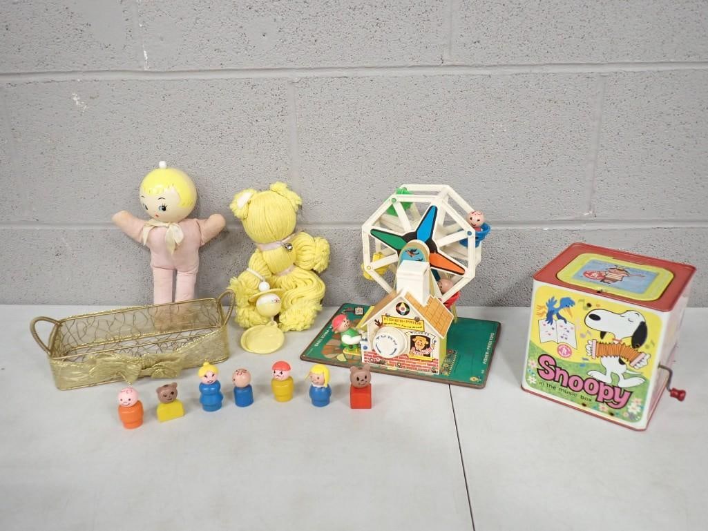 Toy Lot incl Snoopy Jack in the Box, Wood and plastic Little People, Fisher Price Music Box Ferris W (1 of 14)