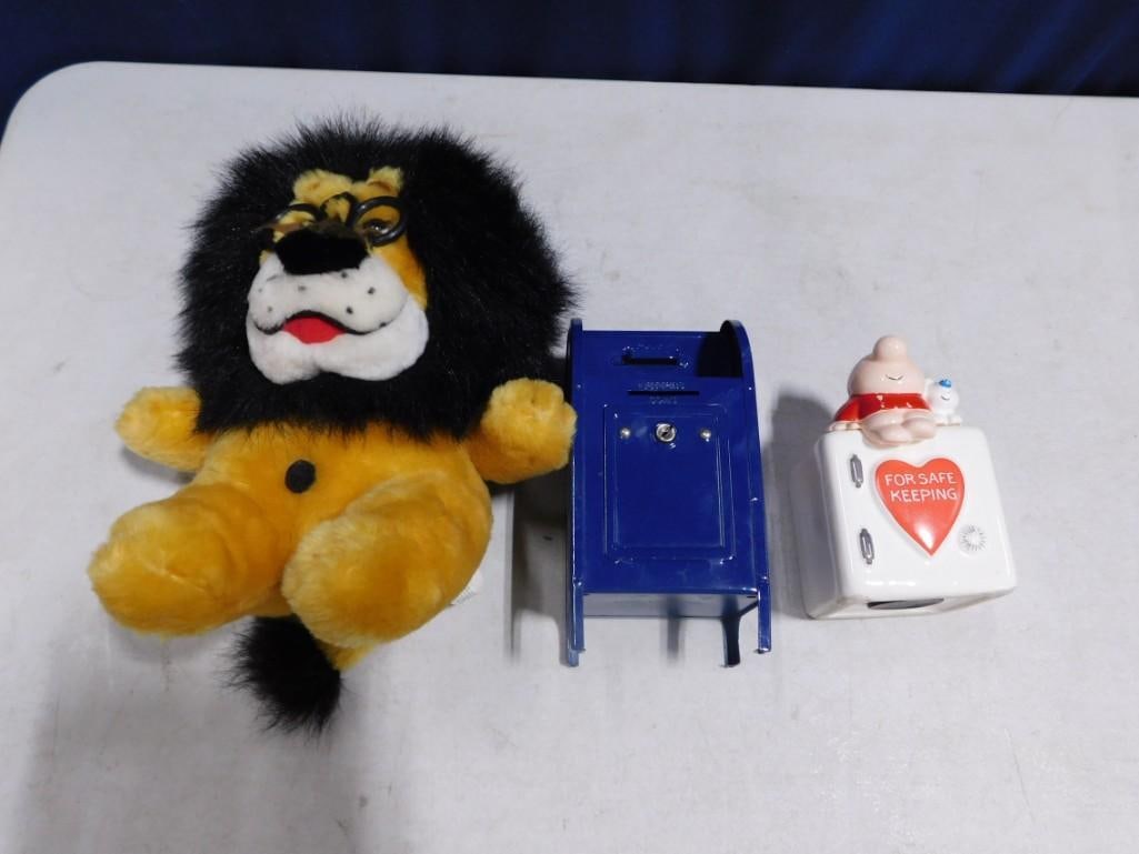 Hubert the Lion Harris Bank Plush Toy, USPS Mailbox Coin Bank, Ziggy Coin Bank (1 of 9)