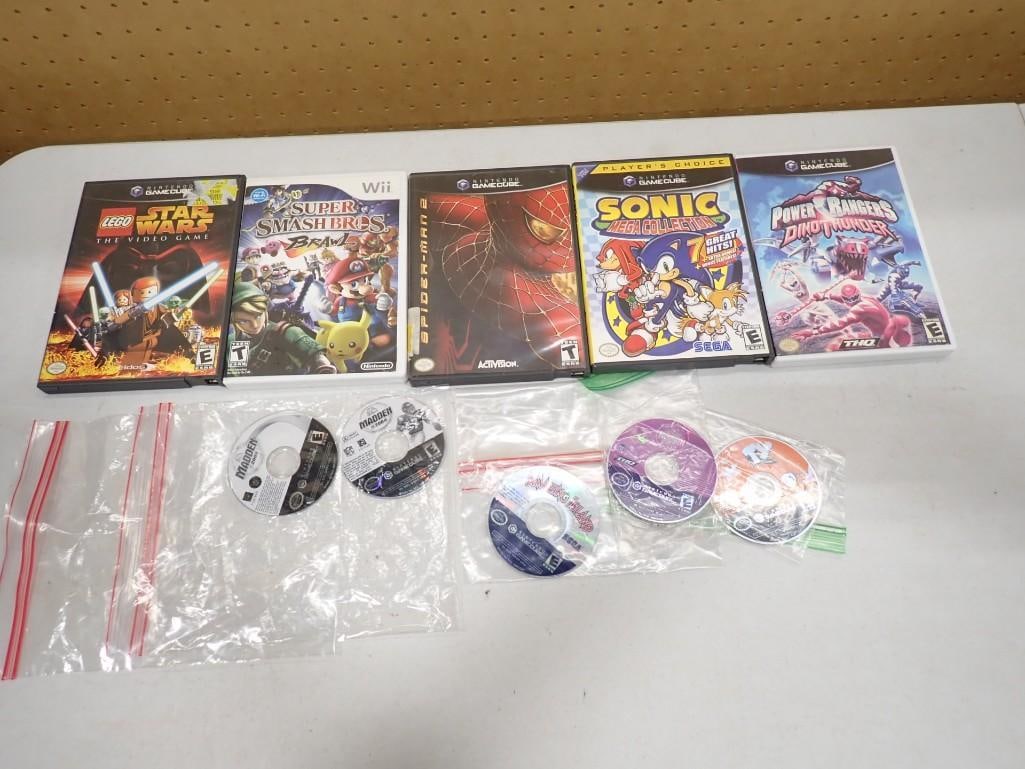 Video Game Lot including Nintendo Wii, Game Cube Games - Lego Star Wars, Spider-Man2, Sonic, Power R (1 of 9)