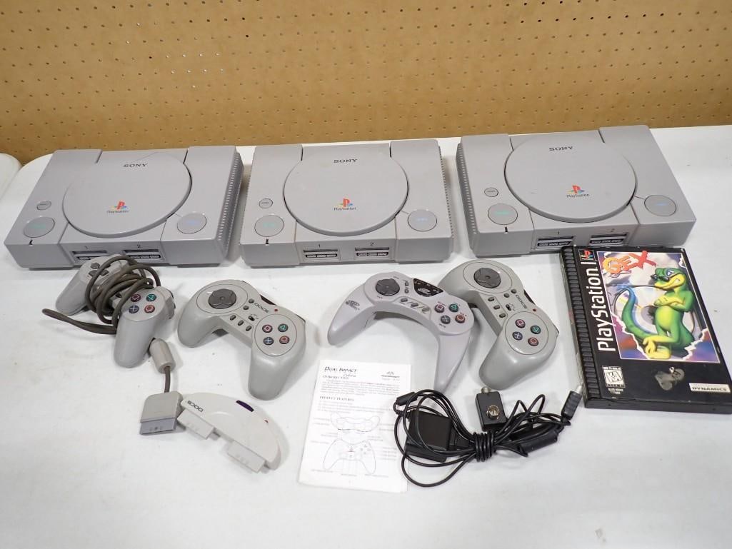 Sony PlayStation Lot including 3 Systems, multiple controllers, Game (1 of 12)