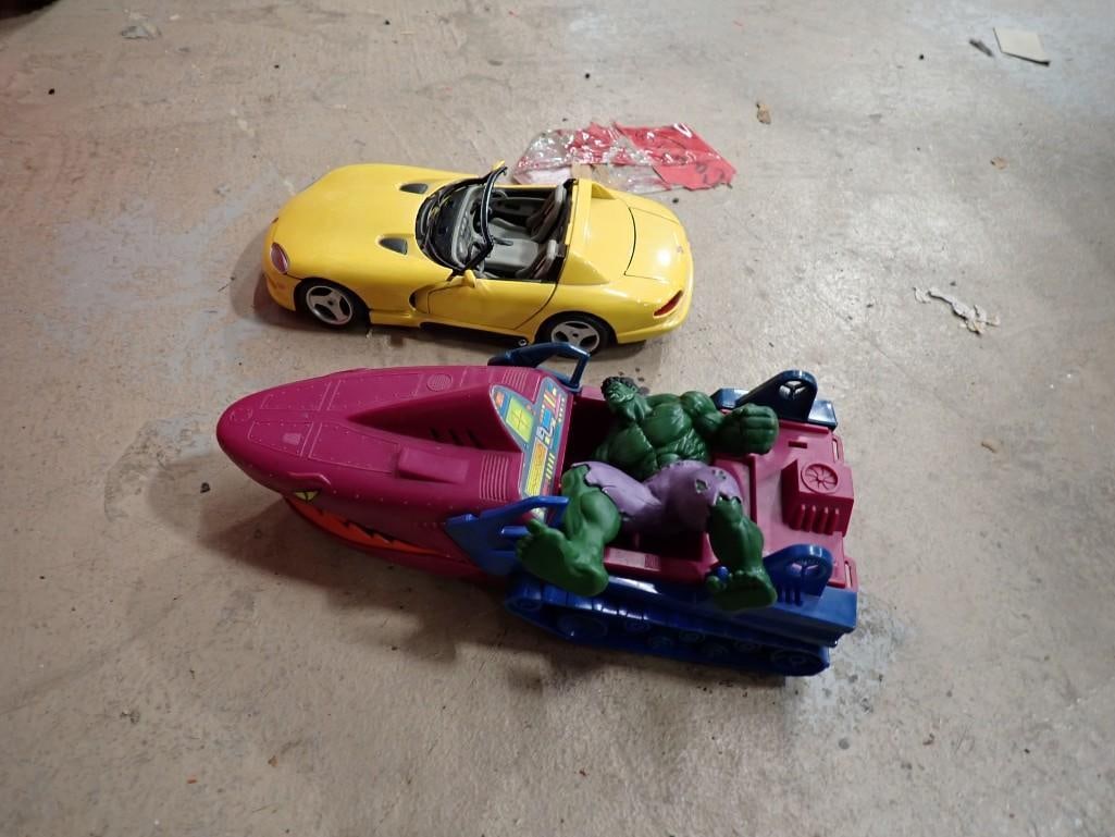 Toy Lot including Incredible Hulk, He-Man Land Shark Vehicle, Car: Toy Lot including Incredible Hulk, He-Man Land Shark Vehicle, Car