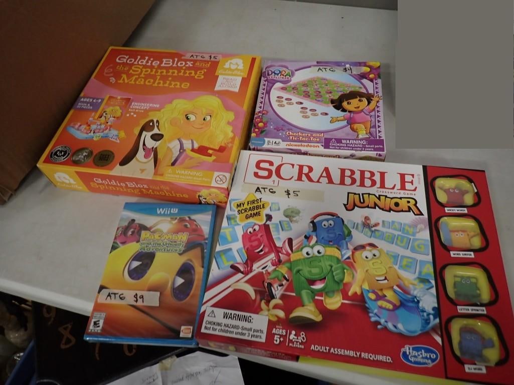 Assorted Toy / Game Lot including Wii U PacMan, Scrabble Junior, Dora The Explorer, Goldie Blox and (1 of 12)