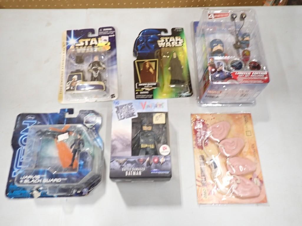 Lot of assorted Action Figures etc. Including Star Wars, Tron, Batman, Soap on a Rope Ears, Captain (1 of 8)