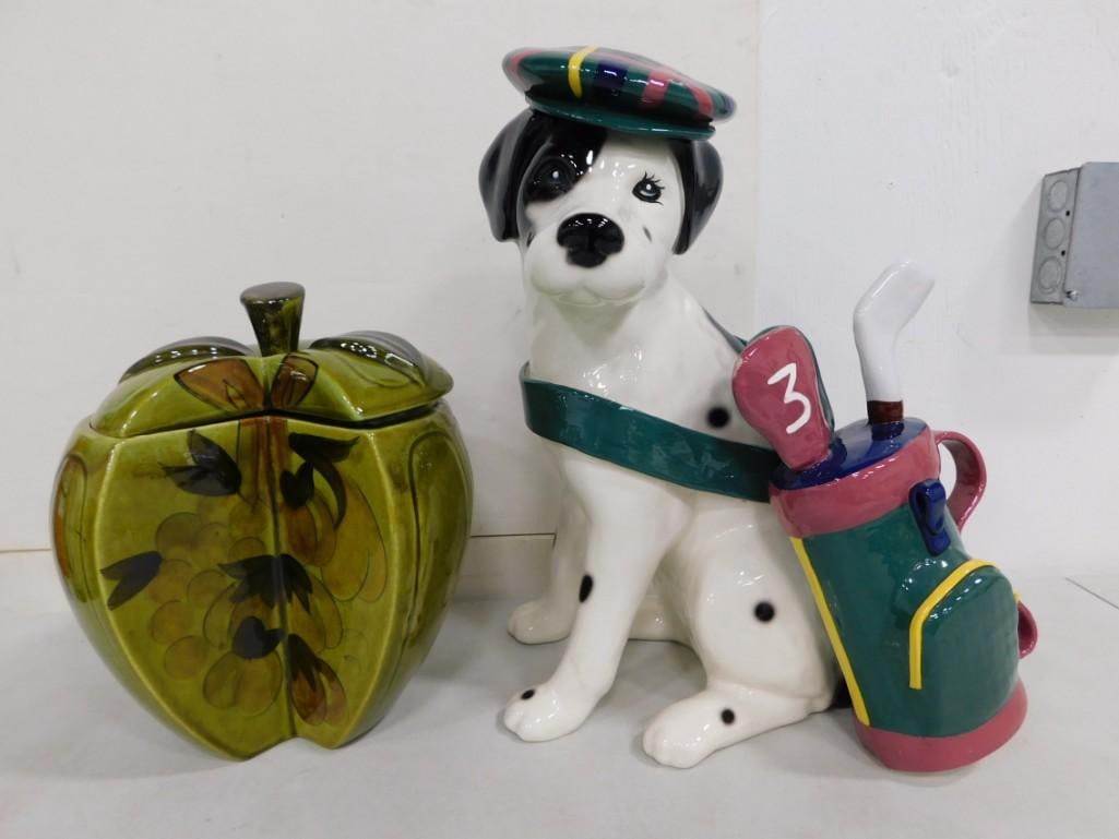 Vintage Ceramics incl 1964 Los Angeles Pottery Apple Cookie Jar and Merrymac Collection Golfer Dog (1 of 9)