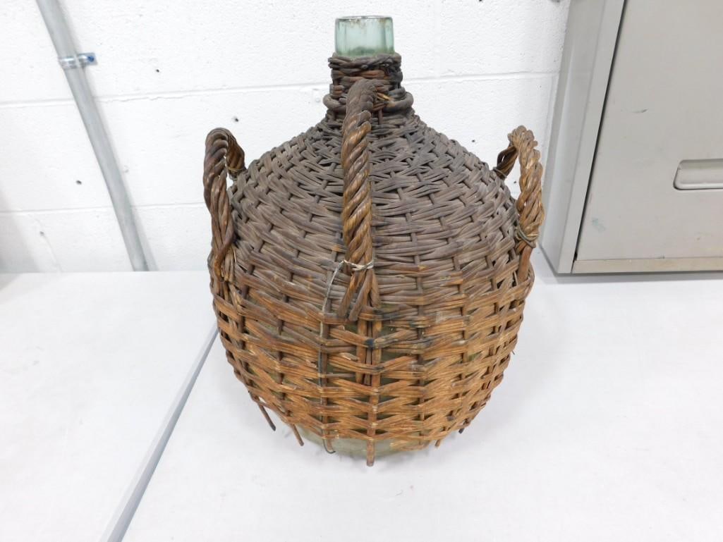 Large Vintage Decorative Woven Bottle Holder with Bottle Inside: Large Vintage Decorative Woven Bottle Holder with Bottle Inside