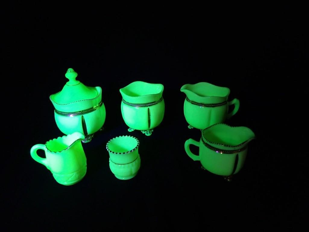 Antique EAPG Uranium Custard Glass incl Tarentum Enameled Georgia Gem, Etc (1 of 4)