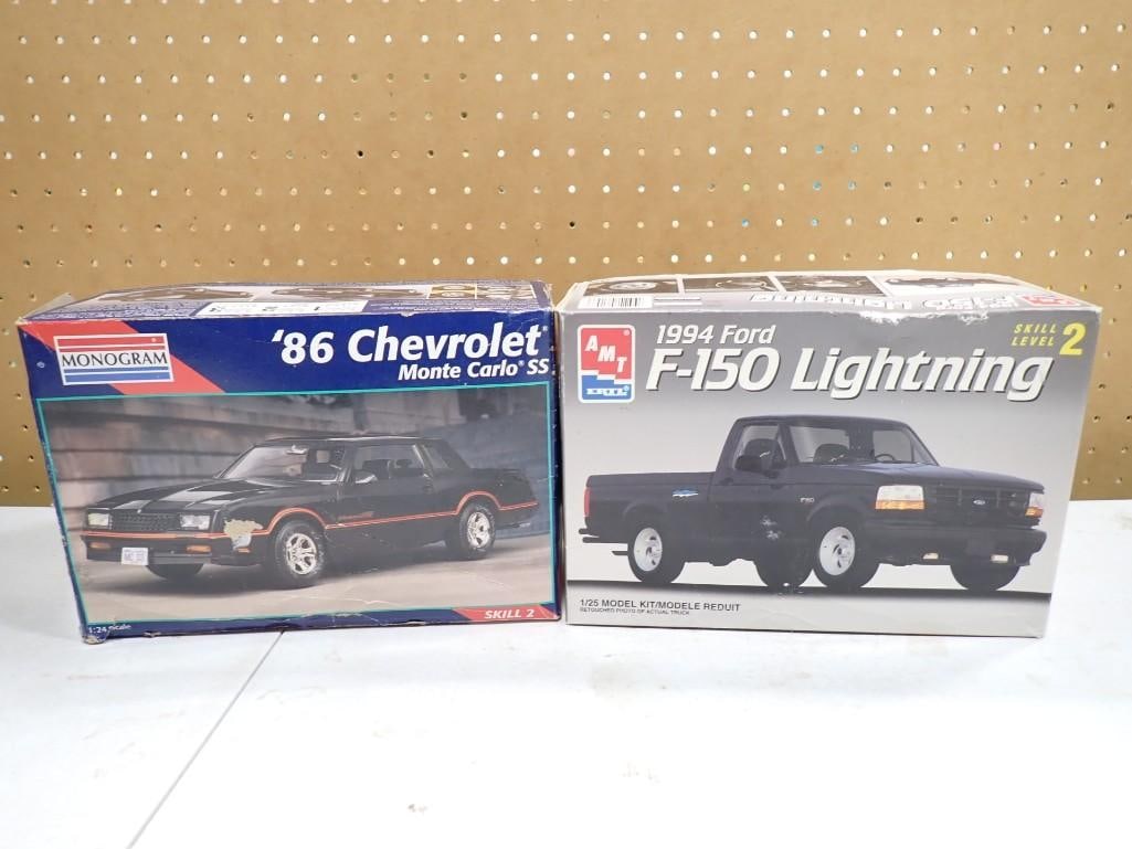 2 Model Vehicle Kits incl AMT Ertl 1994 F-150 Lightning 1:25 Scale Truck Model Kit and Monogram '86 (1 of 9)