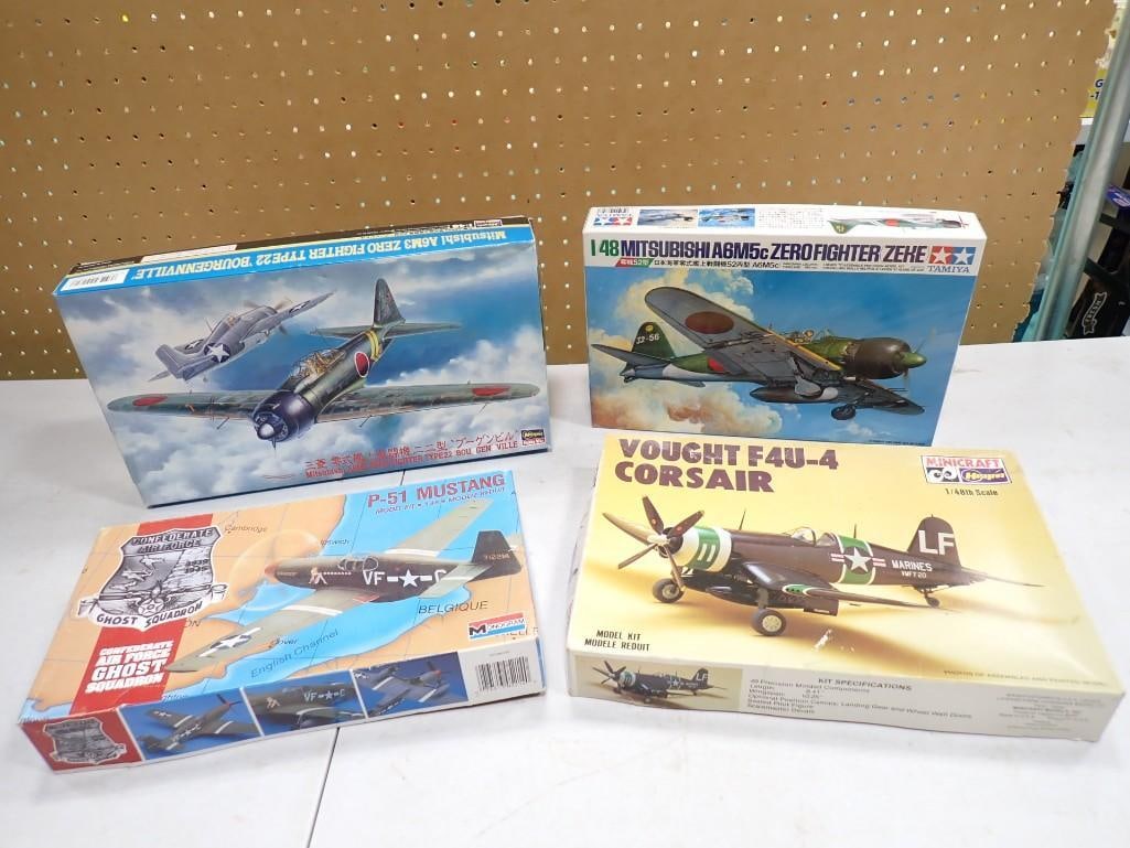 4 Airplane Model Kits incl Monogram P-51 Mustang, Minicraft Vought F4U-4 Corsair, (1 of 7)