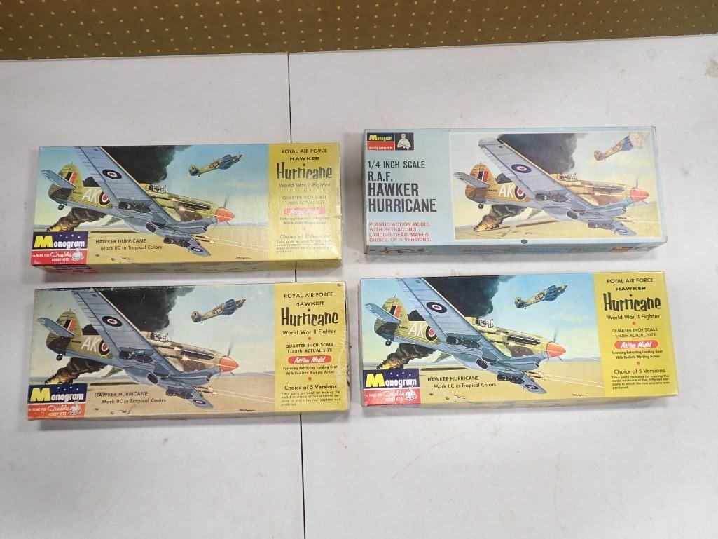 4 Airplane Model Kits incl 3 Royal Air Force Hawker Hurricane WWII Fighters and 1 R.A.F. Hawker Hurr (1 of 9)
