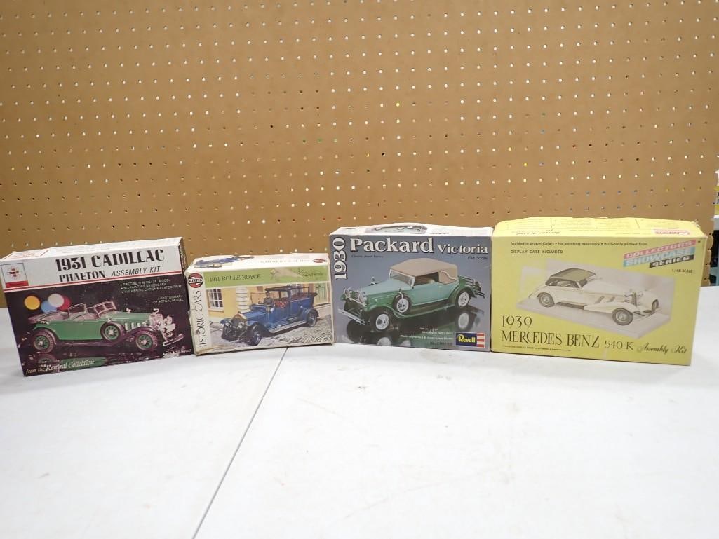 4 Model Car Kits incl Airfix 1911 Rolls Royce, Revell 1930 Packard Victoria, (1 of 8)