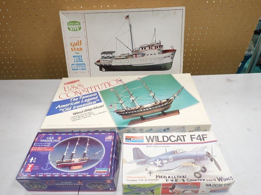 4 Model Kits incl Life Like Gulf Star Tuna Clipper, Lindberg USS Constitution, (1 of 9)