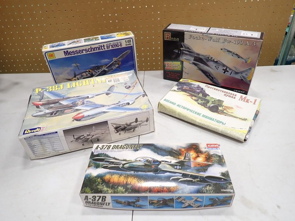 5 Airplane Model Kits incl OTaki Messerschmitt Bf109G-6, Academy A37B Dragonfly, (1 of 7)