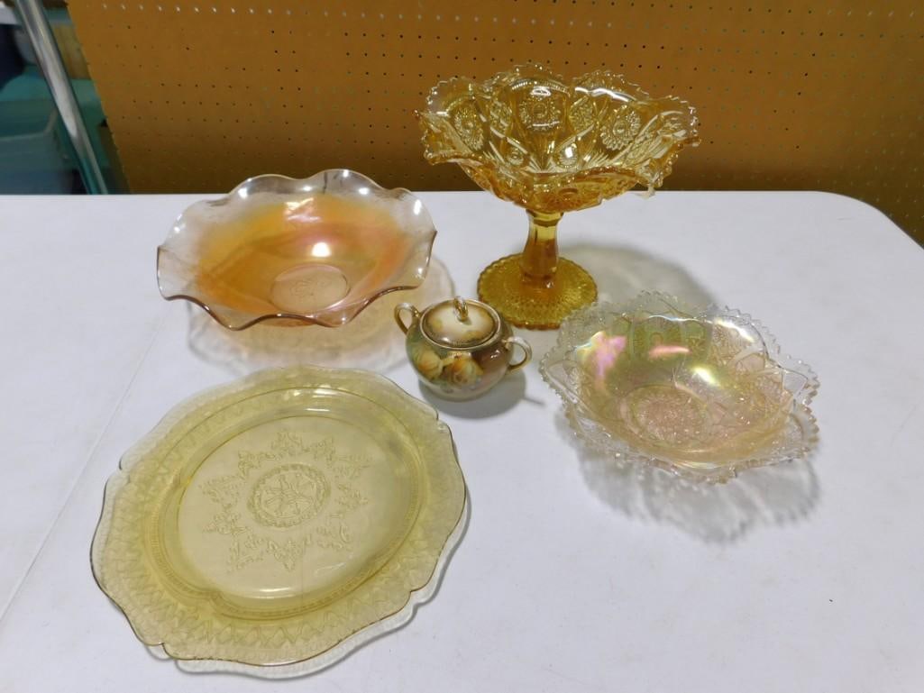 Vintage Glass incl Imperial Daisy and Button Yellow Ruffled Pedestal Compote, (1 of 7)