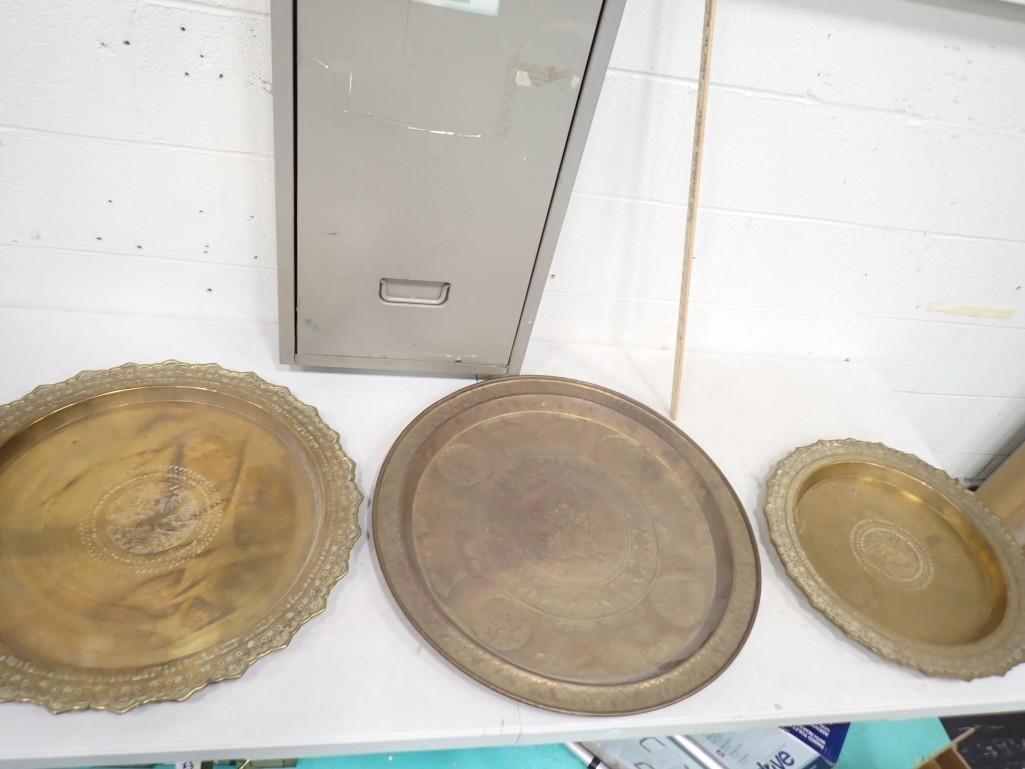 3 Large Vintage Brass Trays - roughly 24" diameter (1 of 9)