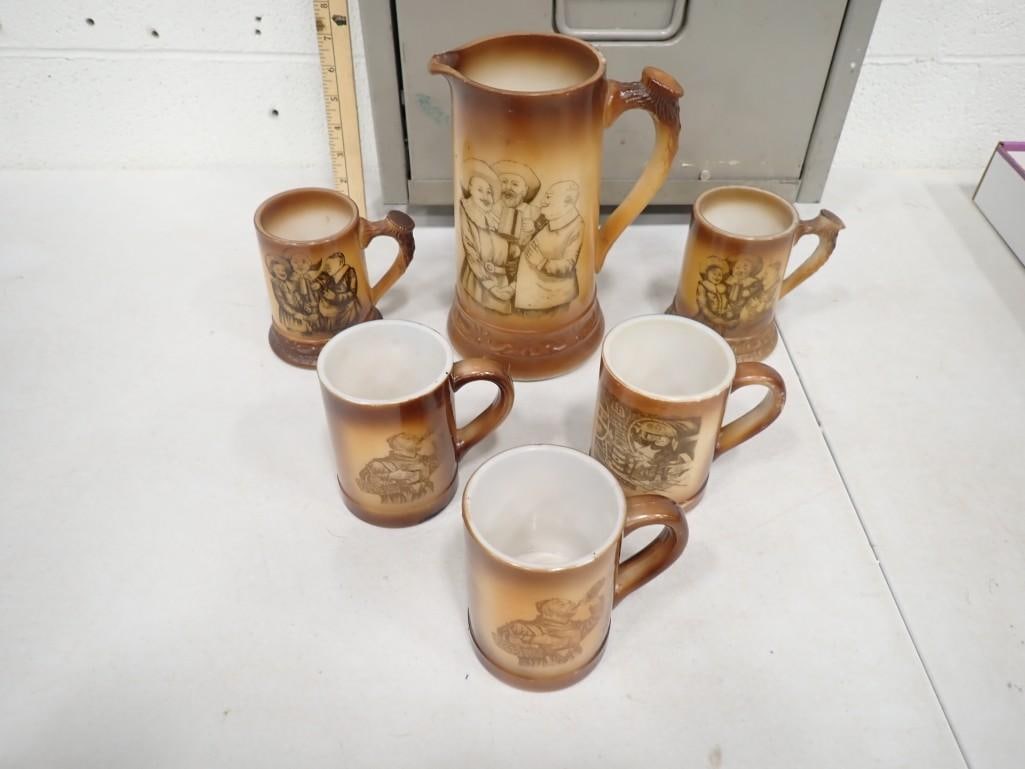 Vintage Westmoreland Milk Glass Beer Steins / Pitcher: Vintage Westmoreland Milk Glass Beer Steins / Pitcher
