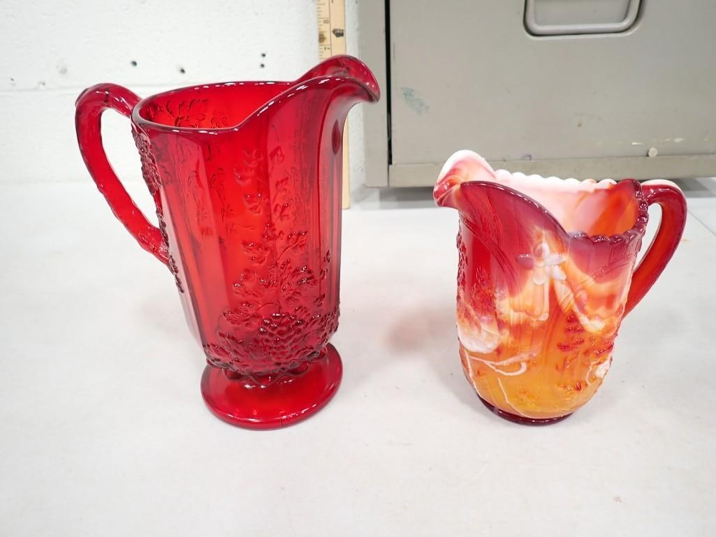 Vintage Ruby Red Pitcher and Imperial Red Slag Glass Pitcher, with Windmill Design (1 of 8)