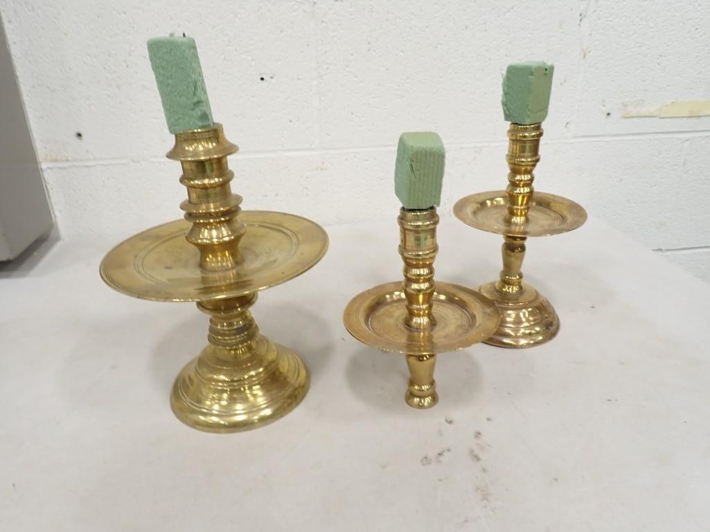 Set of 3 Vintage Brass Candle Holders (1 of 6)