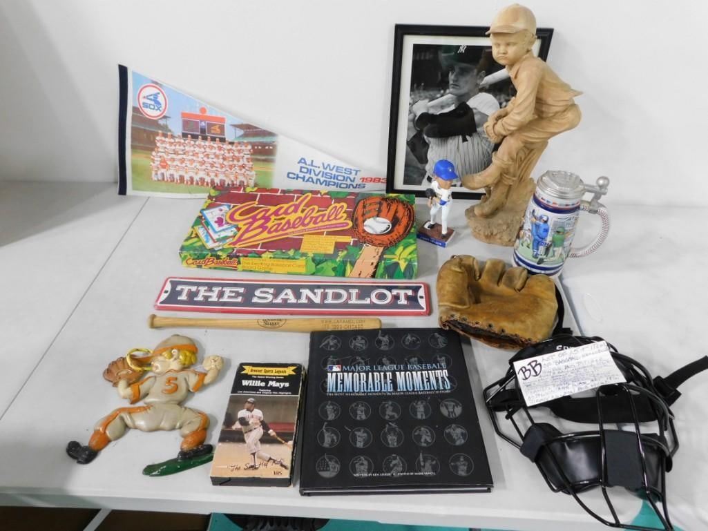 Baseball Lot including 1983 White Sox Pennant, Stein, Antique Mitt / Glove, Sandlot Sign (1 of 7)