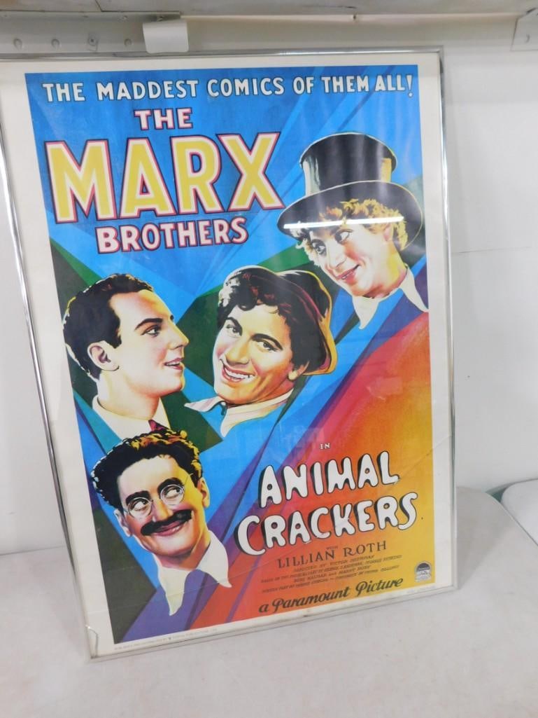 Framed Marx Brothers Animal Crackers Poster. Frame has a crack in the glass: Framed Marx Brothers Animal Crackers Poster. Frame has a crack in the glass