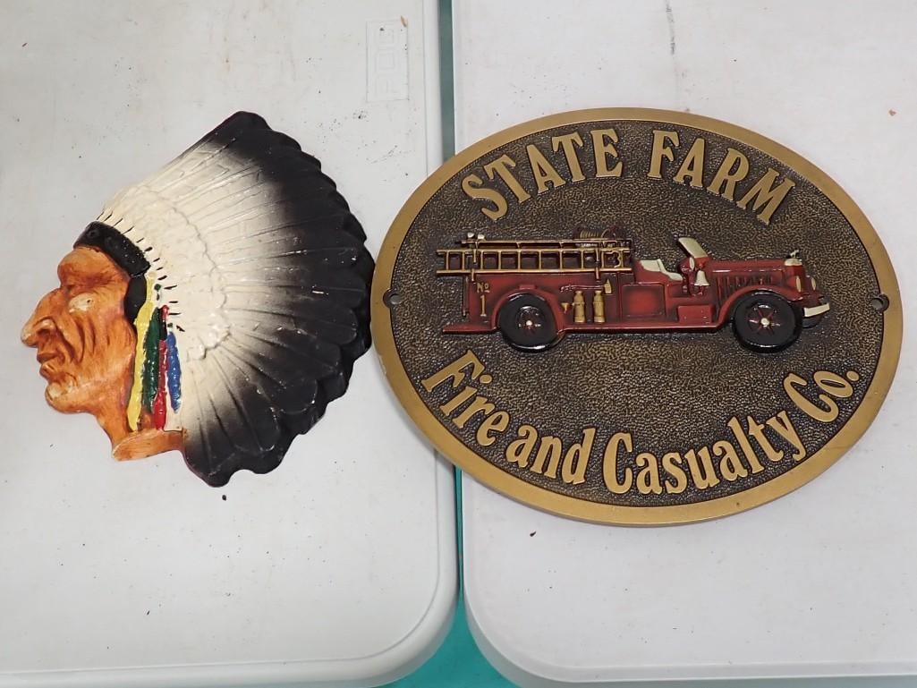 Vintage Metal Wall Hangings - Native American and State Farm Fire and Casualty Co (1 of 7)
