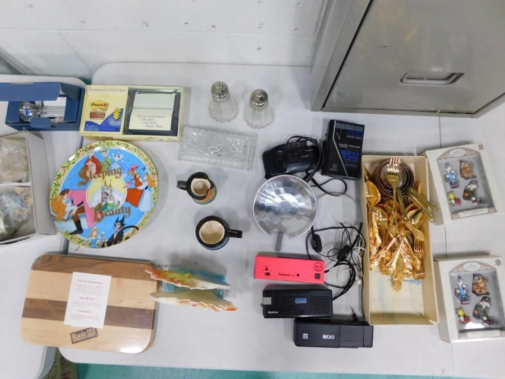 Misc. lot including Warner Bros Hallmark Keepsake Ornaments, Sleeping Beauty, Old Cameras, GE Portab (1 of 18)