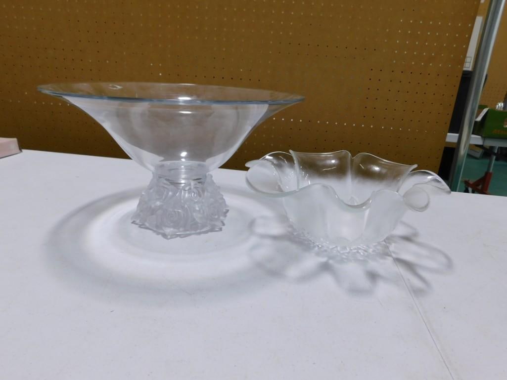 Decorative Glass Centerpiece Footed Bowl and Floral design Bowl: Decorative Glass Centerpiece Footed Bowl and Floral design Bowl