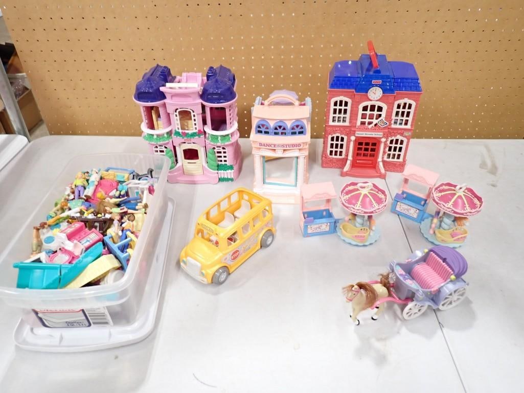 Toy lot including Mattel Fisher Price Sweet Streets School, Dance Studio, Bus, Figurines, etc. (1 of 5)