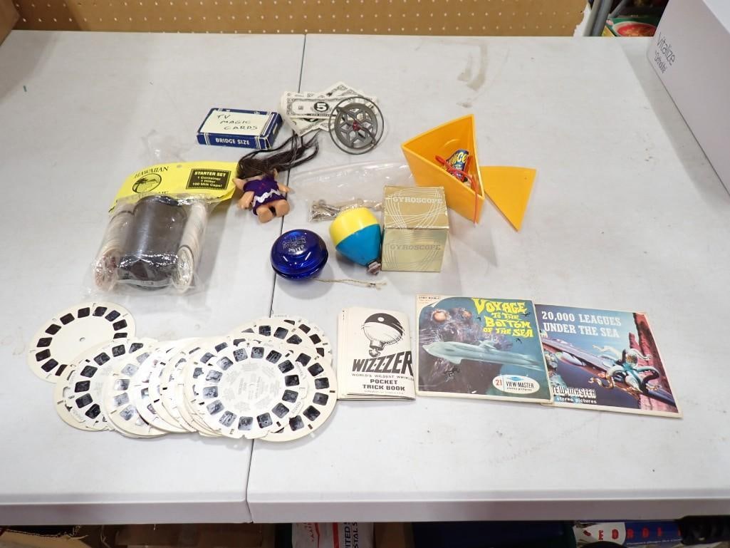 Toy Lot including Troll, Wizzer Top, Duncan Yo-Yo, View master Slides, Gyroscope, Magic Trick Playin (1 of 7)