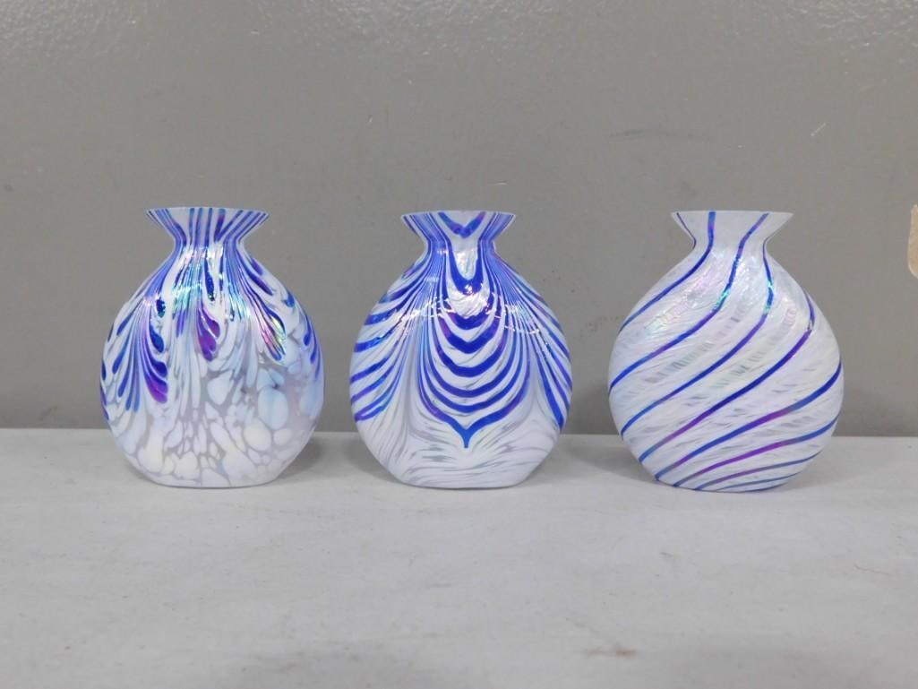 Vintage Blue & White Iridescent Pulled Feather Royal Limed Vases - 3 of them (1 of 8)