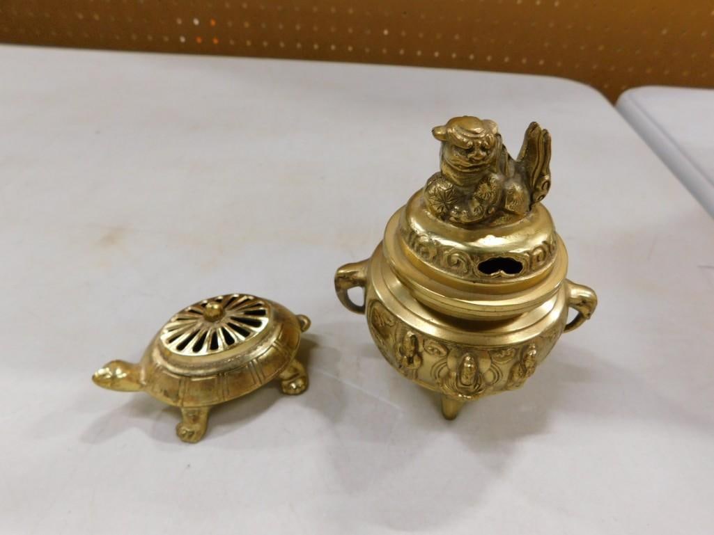 Vintage Brass Turtle and Foo Dog Incense Burner (1 of 4)