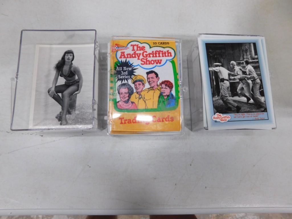 Vtg Andy Griffith, Saturday Night Fever, Betty Page Trading Cards Big Lot: Vintage 1990 The Andy Griffith Show #221-330, 1977 Saturday Night Fever #1-66 - missing #9, 1996 Bunny Yeager Bettie Page Trading Cards. Big Lot