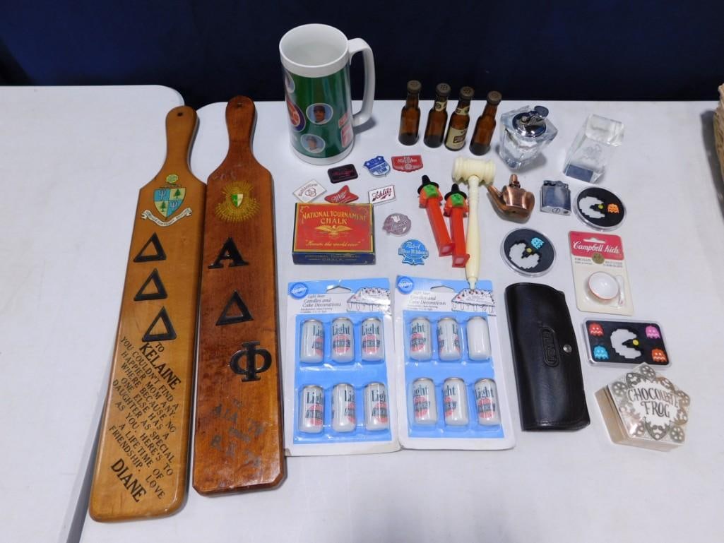 Collectibles incl Fraternity Paddles, Beer Magnets, Beer Can Cake Decorations, (1 of 10)