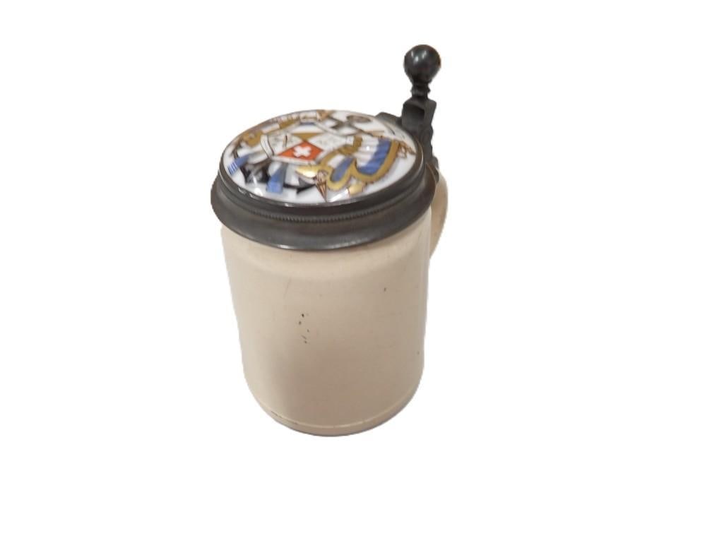 Antique Lidded Family Crest Beer Stein from 1871: Antique Lidded Family Crest Beer Stein from 1871