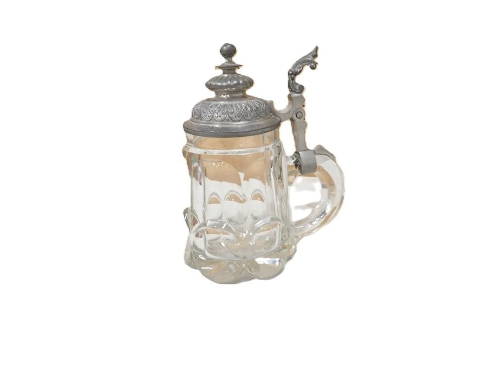 Antique Heavy Cut Glass Beer Stein with Pewter Lid - dated 1881 (1 of 5)