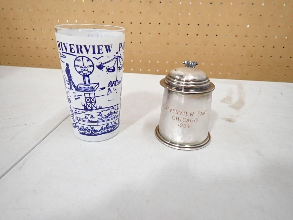 Riverview Park Chicago Souvenir 1924 Beer Stein and 1950's Drinking Glass (1 of 5)