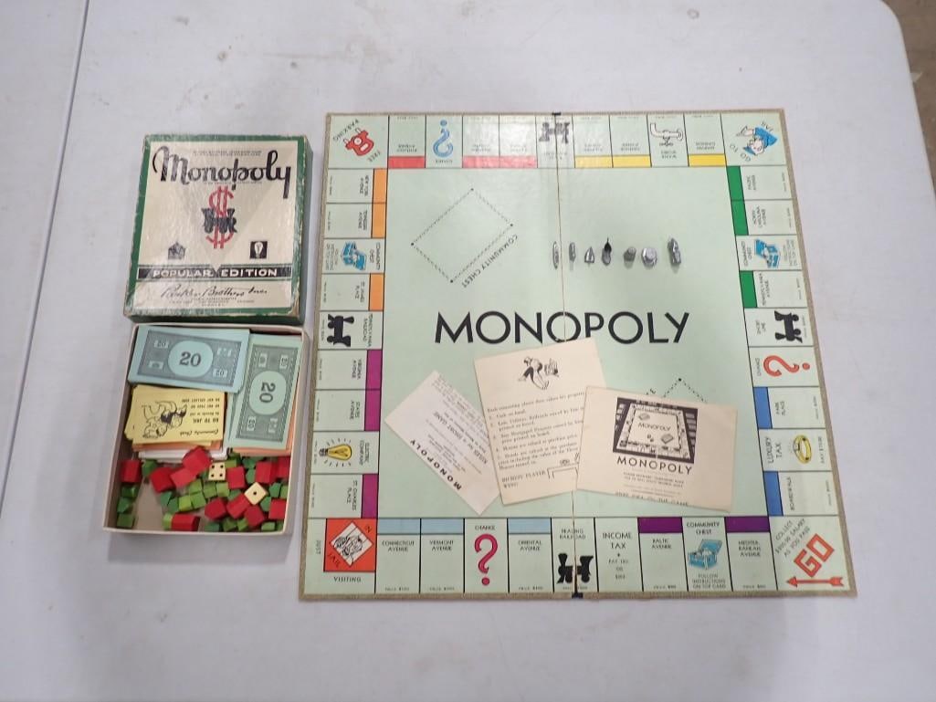 Vintage Monopoly Game with Wood Houses and Hotels: Vintage Monopoly Game with Wood Houses and Hotels Condition: not checked for completeness. Includes everything that you see in the pictures.