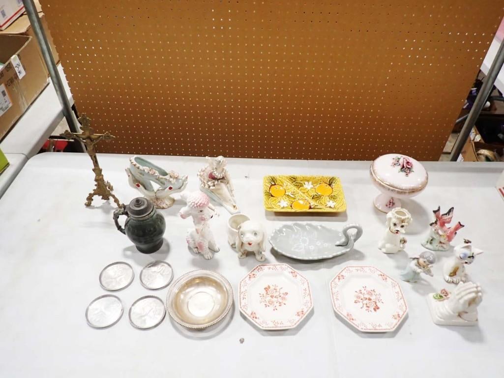 Misc Lot incl Vintage Poodle Figurines, Porcelain Items, Decorative Cross, Divided Dish, etc (1 of 11)