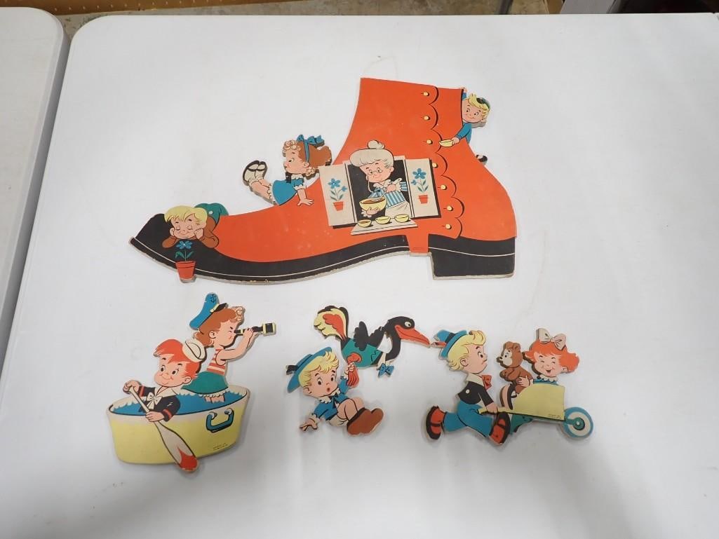 Vintage 1950's Dolly Co. Old Woman Who Lived in a shoe Wooden Children's Decor: Vintage 1950's Dolly Co. Old Woman Who Lived in a shoe Wooden Children's Decor
